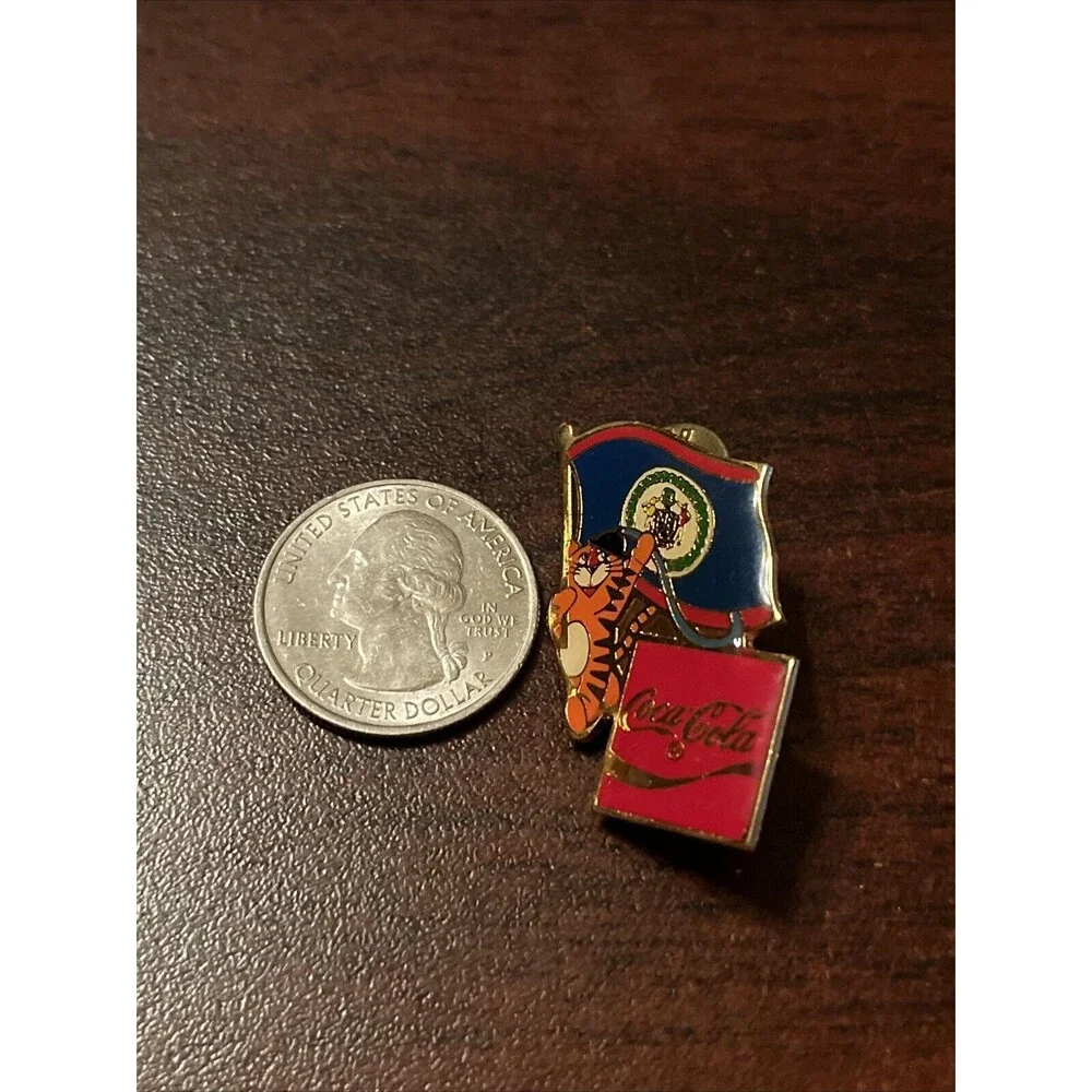 Vintage 1988 Seoul Olympics‎ Coca Cola Hodori Tiger Belize Flag Lapel Pin